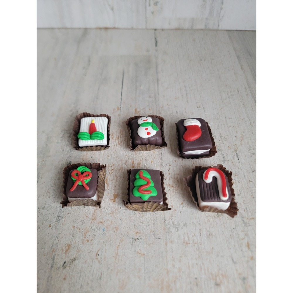 Mini clay dough square tree treat snowman candy ornament Xmas set